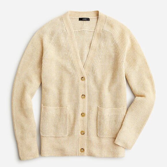 J. Crew Beige Relaxed Cotton Linen Boyfriend Cardigan - Picture 1 of 8